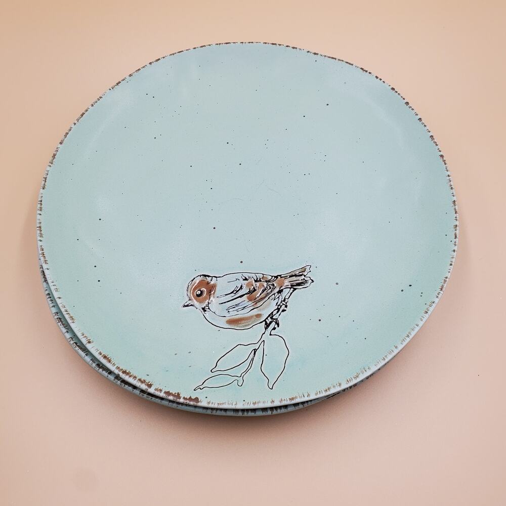Inhomestylez Easter Bird Set/3 Dinner Plates Mint Aqua Green Spring Cottage Core
